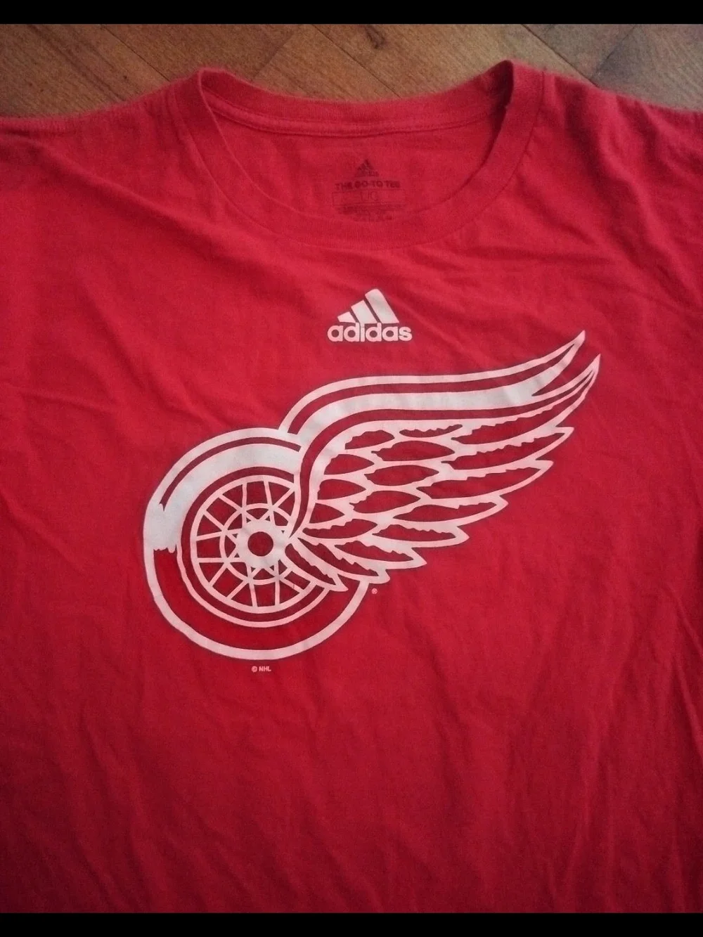adidas Red Tee with White Detroit Wings Graphic